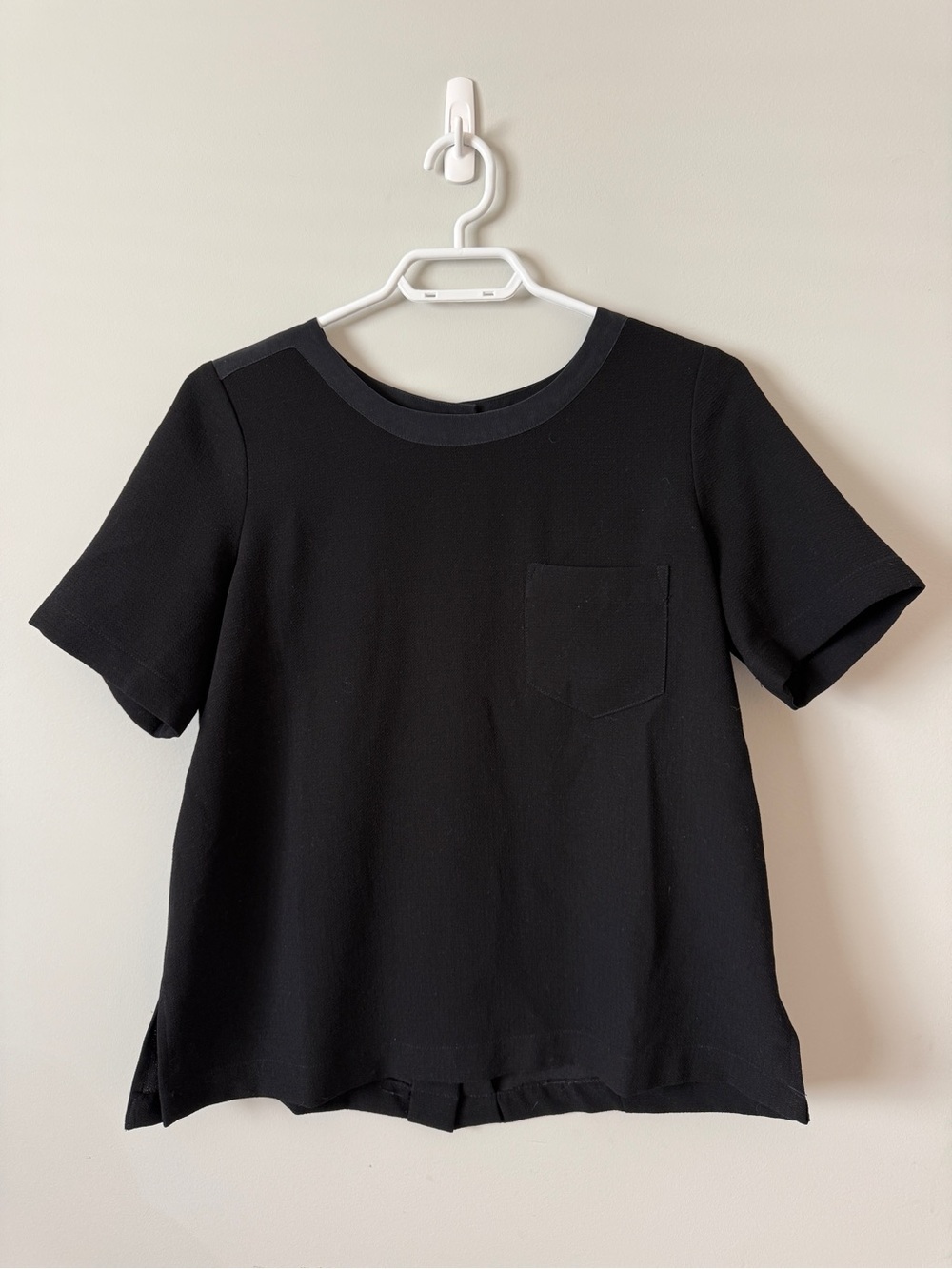 Madewell Black Short Sleeve Button Back Blouse Silk Trim Small